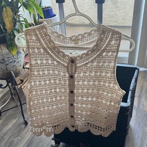 Crochet Button-Down Cream Top